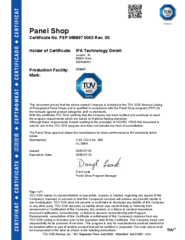 Panel Shop Certificate UL508A TÜV SÜD America for IFA Technology Panel Shop Certificate UL508A TÜV SÜD America for IFA Technology